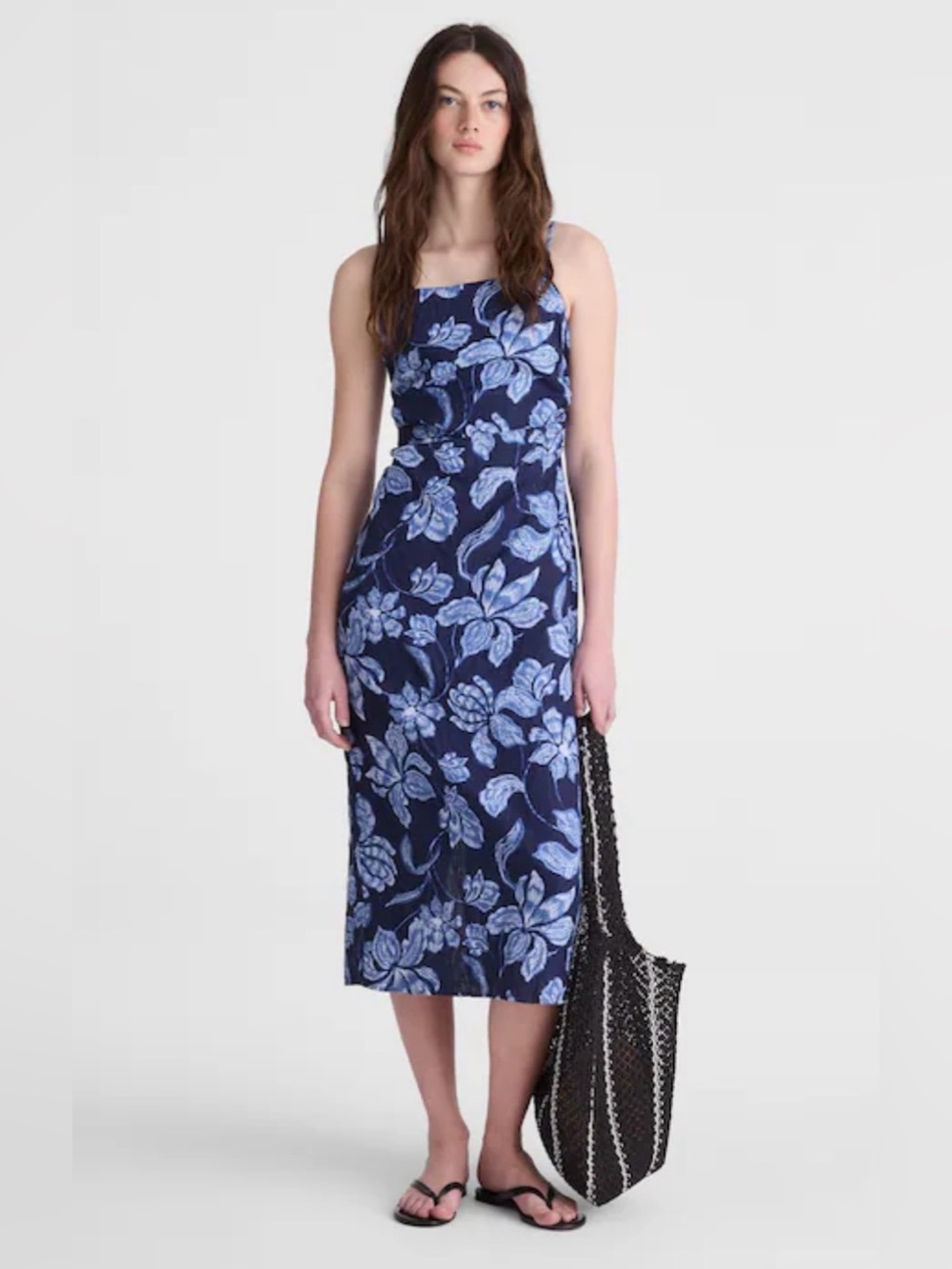 New! Madewell Ruched Squareneck Sleeveless Flora Midi Dress